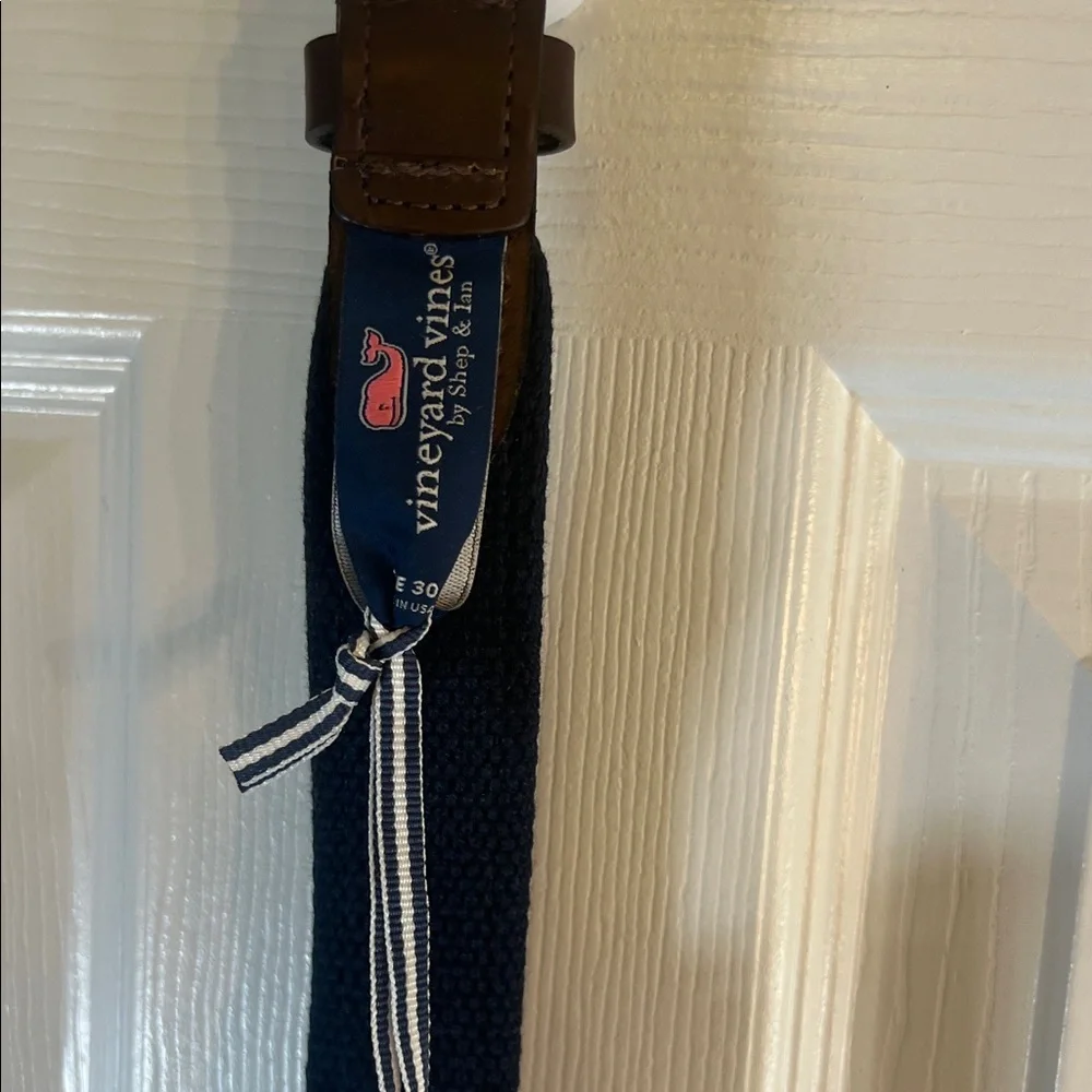 Navy and Brown Men's Bag Strap